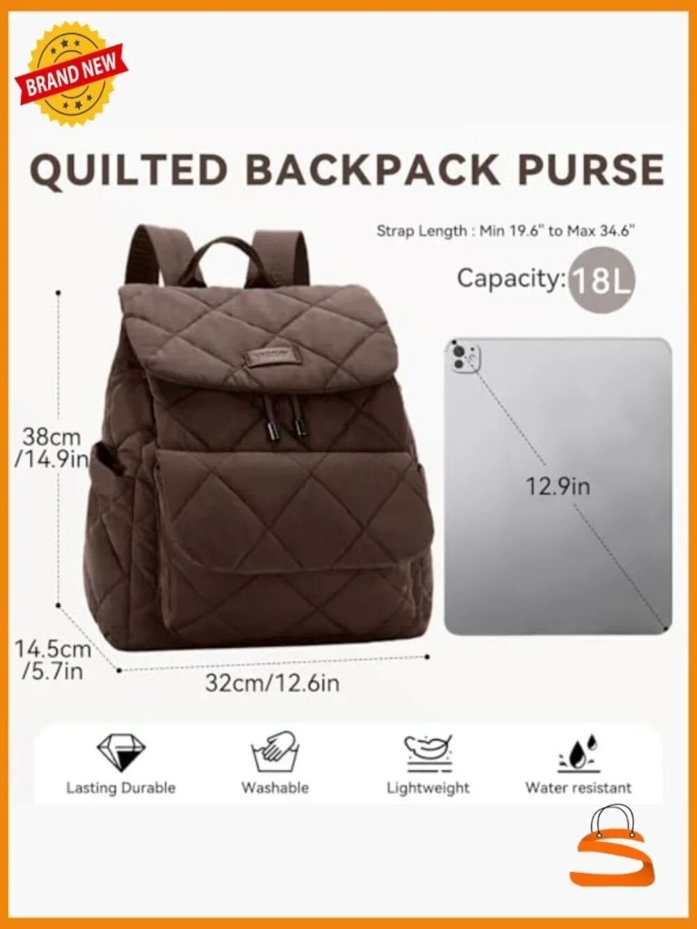 Quilted Puffer Flap Drawstring Backpack Purse for Women, Lightweight Casual